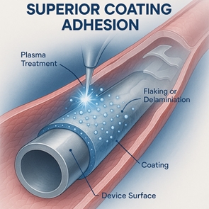 An illustration showing the concept of 'Built to Last Superior Coating Adhesion' for medical device